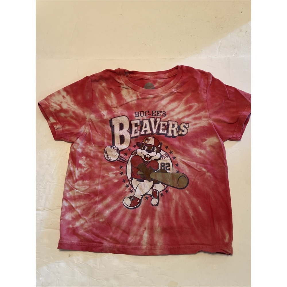 Buc-ee's Beavers T-Shirt Youth XSmall Red Tie-Dye Baseball Graphic Tee Texas